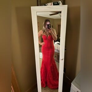 Mac Duggal Vibrant Red Strapless Gown